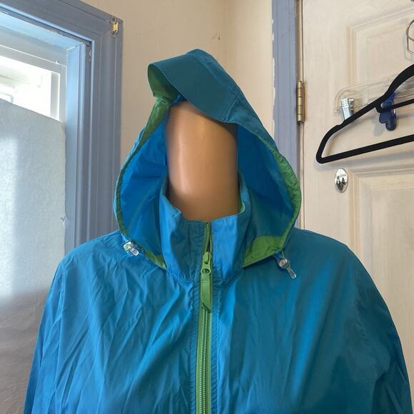 Lands End Women M10-12 Nylon Rain Jacket Coat Windbreaker Hooded Full Zip Blue - Picture 6 of 10